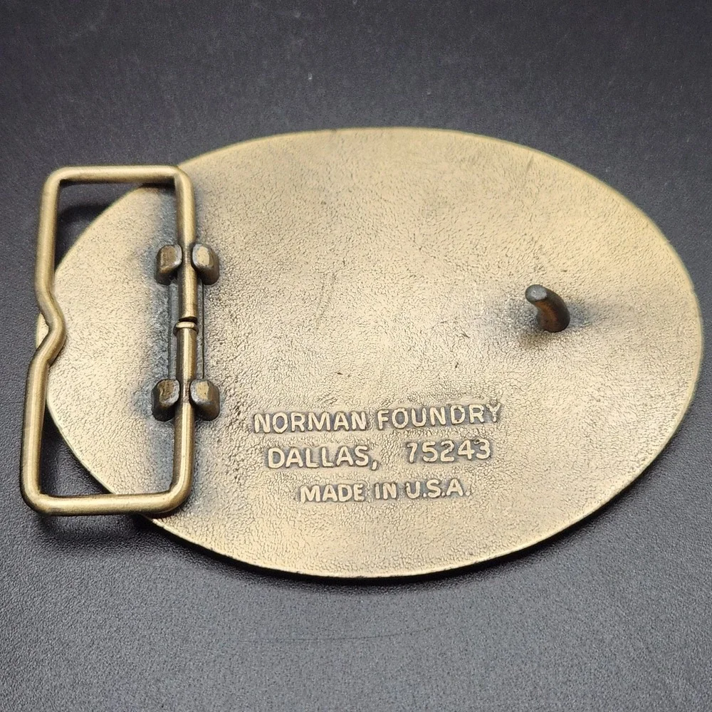 Vintage 80's NRA Brass Belt Buckle Proud Of It! Norman Foundry Dallas Texas USA